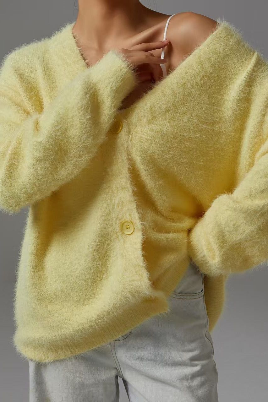 Faux Fur Blend V-Neck Cardigan