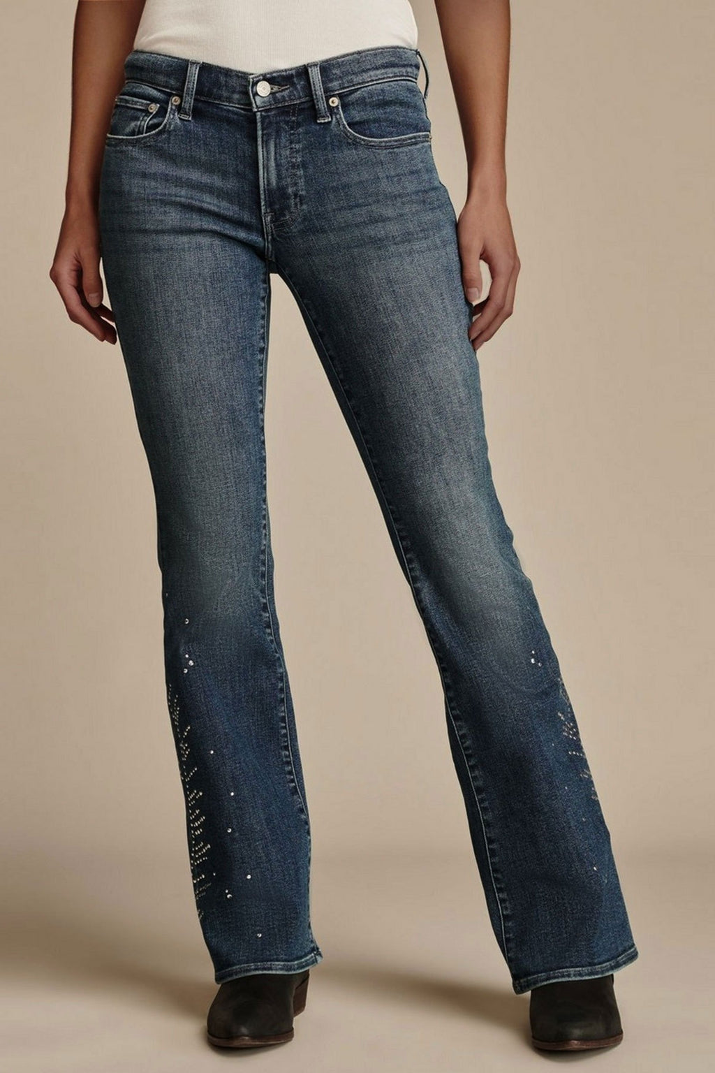 Chic Stretch Rhinestone Trim Flare Jeans