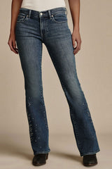 Chic Stretch Rhinestone Trim Flare Jeans