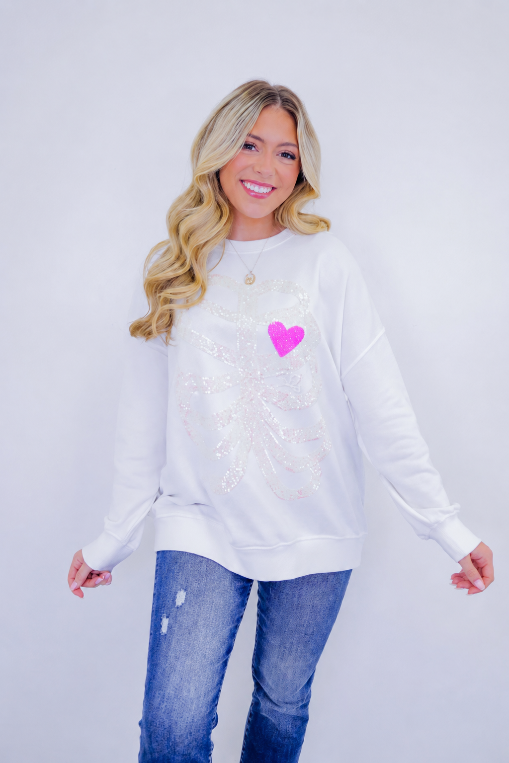 Sequin Skeleton Crew Neck Sweatshirt