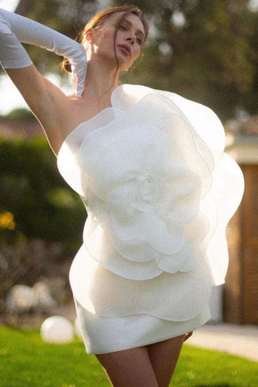 One Shoulder 3D Floral Bodycon Floral Dress Main image