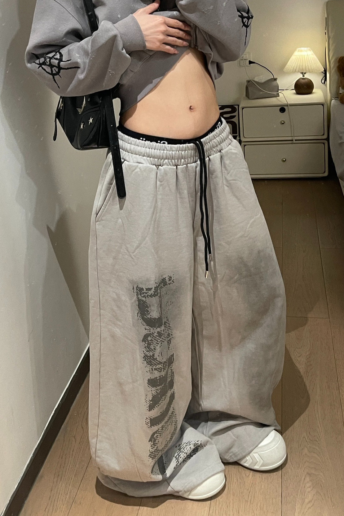 Letter Print Tie Wide Leg Casual Sweat Pants Secondary image