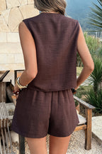 Casual Button Vest Two Piece Vacation Shorts Set