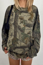 Camouflage Leaf Print Crew Neck Sweatshirt