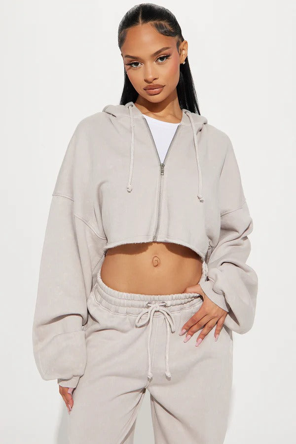 Cropped Zip Sweatshirt Two Piece Set