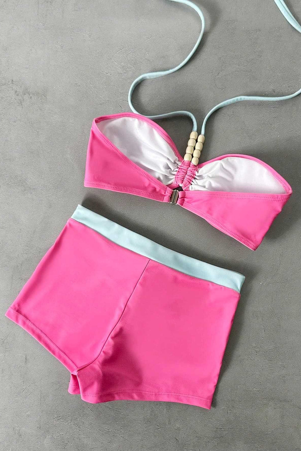 Color Block Printed Halter Bandeau Two Piece Swim Set