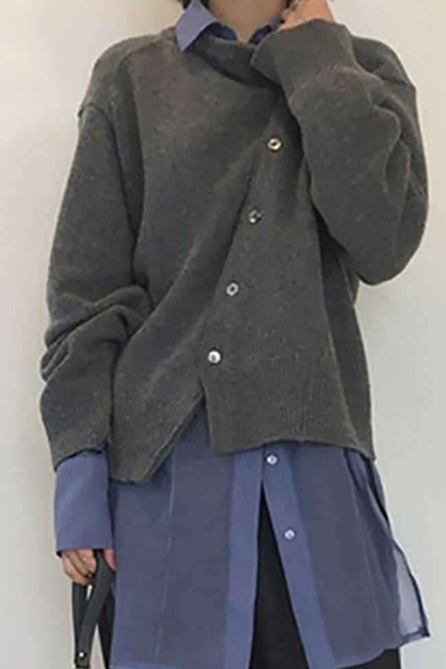 Asymmetrical Button Irregular Slouchy Solid Sweater Main image