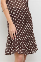 High Waist Polka Dot Chiffon Mermaid Midi Skirt