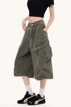 Washed Oversized Pockets Wide Leg Cargo Pants