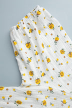 Cotton Printed V Neck Puff Sleeve Floral Dress