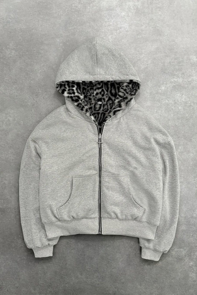 Reversible Leopard Lined Zip Up Hoodie Secondary image