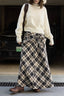 Asymmetric Color Block Plaid Midi Skirt