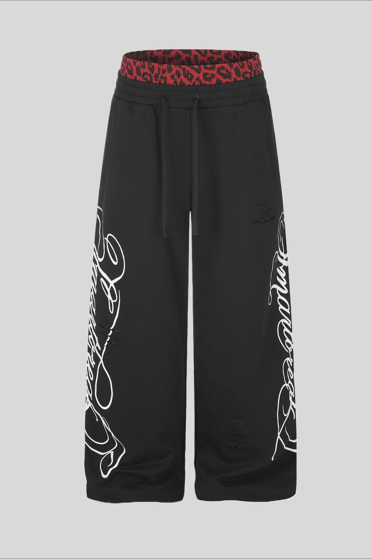 Leopard Waist Script Wide Leg Sweatpants