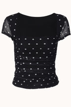 Polka Dot Mesh Patchwork Square Neck Tee