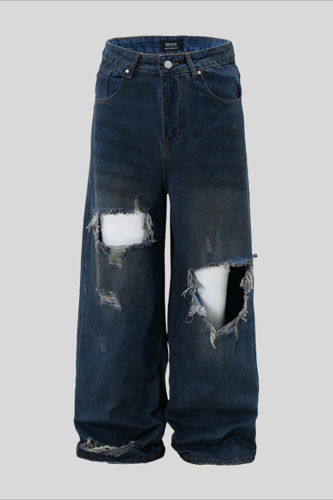 Heavy Distressed Ripped Wide Leg Jeans Main image