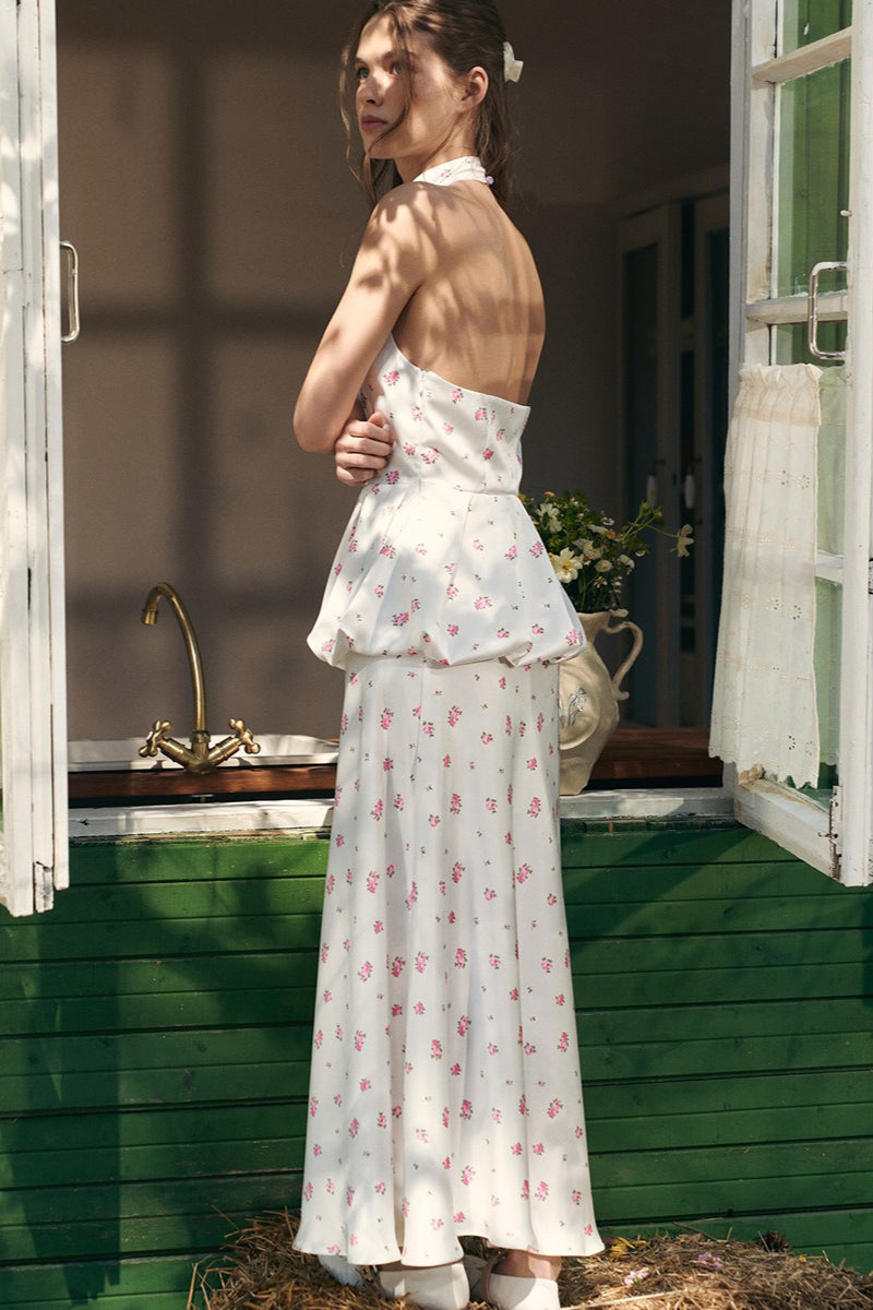 Tank Top Bubble Hem Maxi Skirt Floral Dress Set