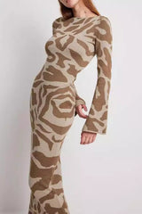 Striped Contrast Slim Knit Sweater Dress Khaki / One Size