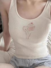 Baby Cupcake Rib Cropped Tank Top Beige / ONE SIZE Tops&Tees