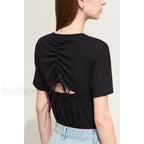 Back Drawstring Hollow T Shirt Black / S