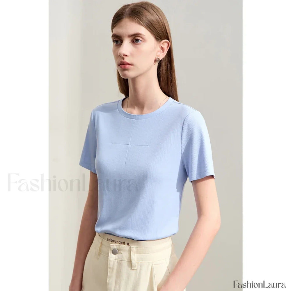 Back Drawstring Hollow T Shirt sky blue / S