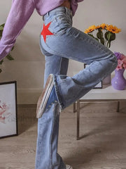 Back Star Patchwork Flare Jeans Sky Blue / S Flare Jeans