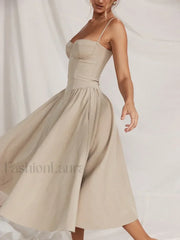 Backless Dropped Waist Midi Dress