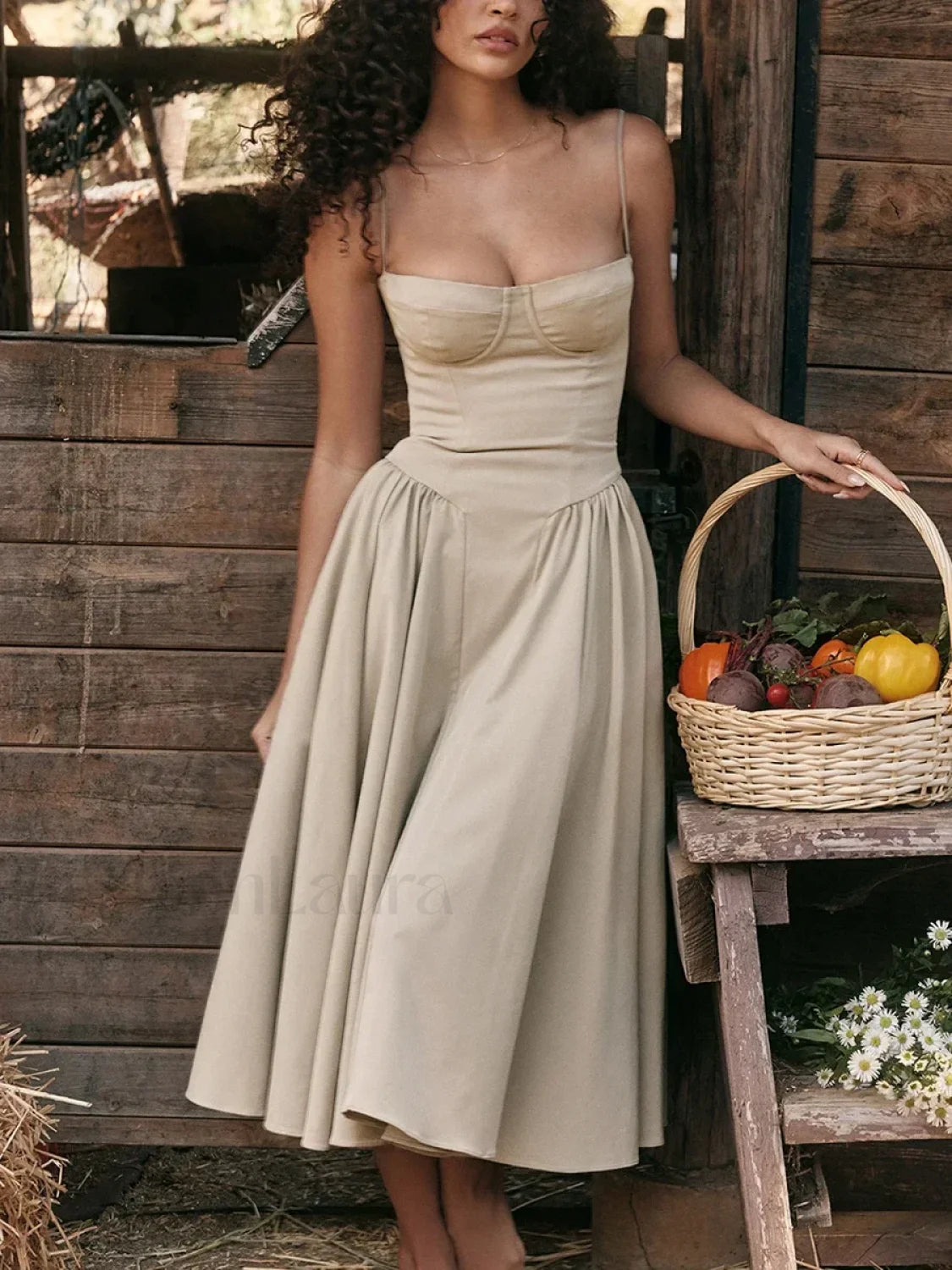Backless Dropped Waist Midi Dress