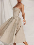 Backless Dropped Waist Midi Dress