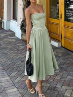 Backless Dropped Waist Midi Dress green / S