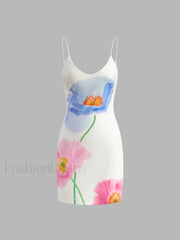Backless Floral Short Dress White / XS Floral Dresses