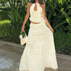 Backless Halter Tiered Skirt Two Piece Set