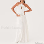 Backless Halter Tiered Skirt Two Piece Set WHITE / S