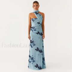 Backless High Waist Floral Dress