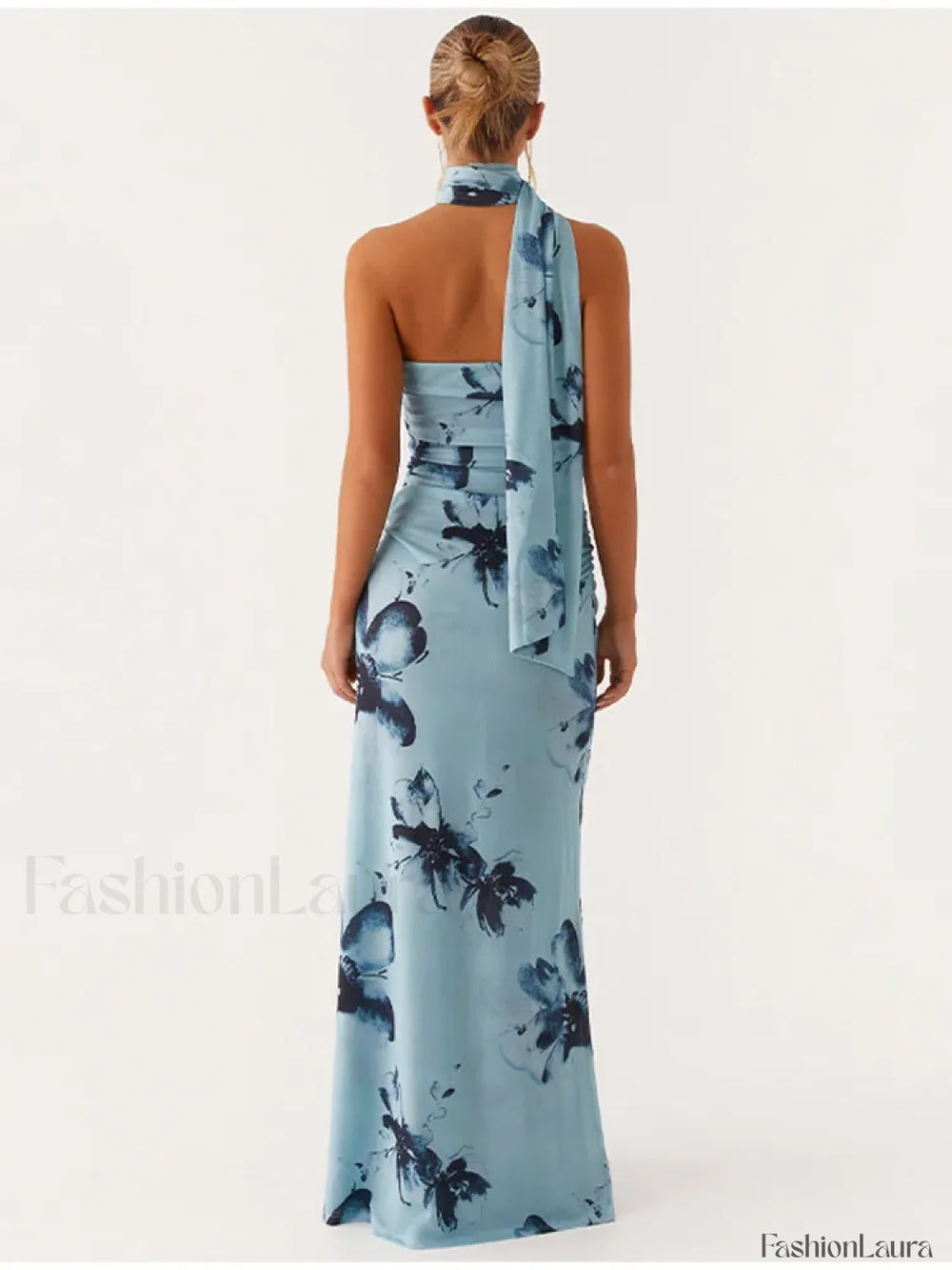 Backless High Waist Floral Dress