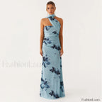 Backless High Waist Floral Dress