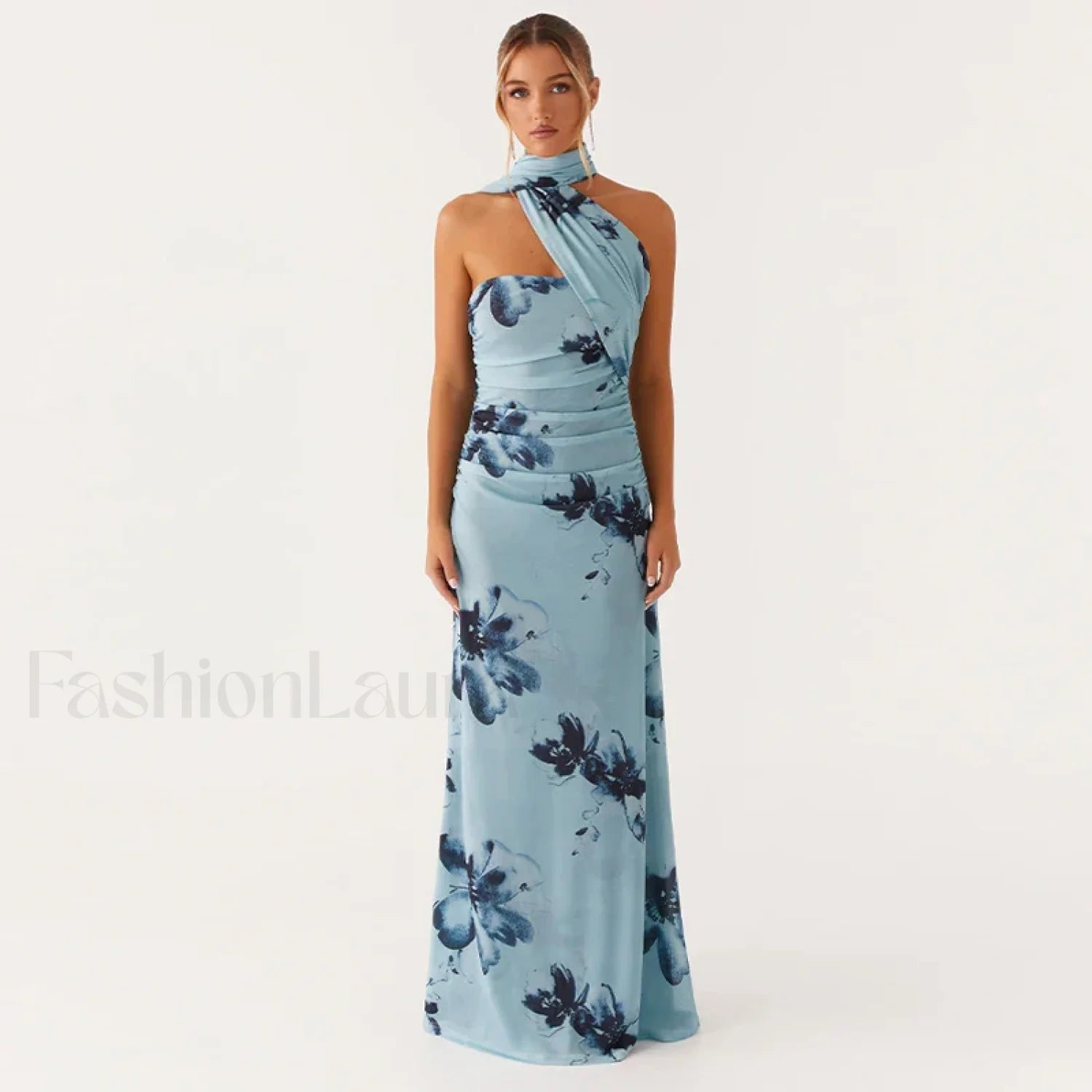 Backless High Waist Floral Dress Beige / S Main image