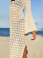 Backless Hollow Out Slit Cut Cover Up Beige / One Size