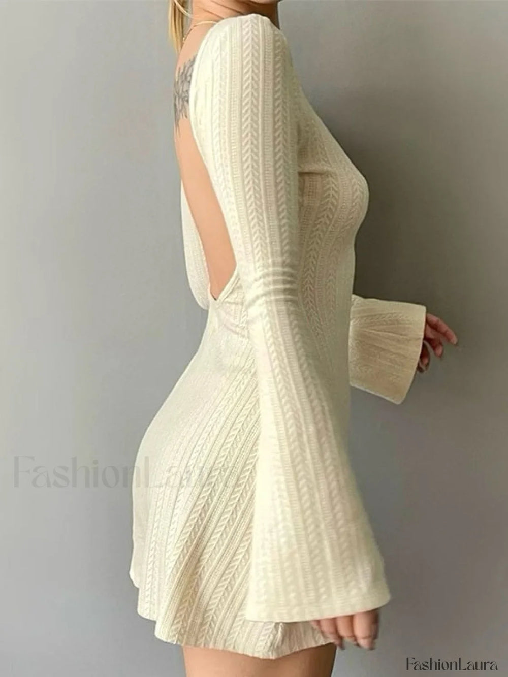 Backless Knitted Long Sleeve Mini Dress Mini Dresses