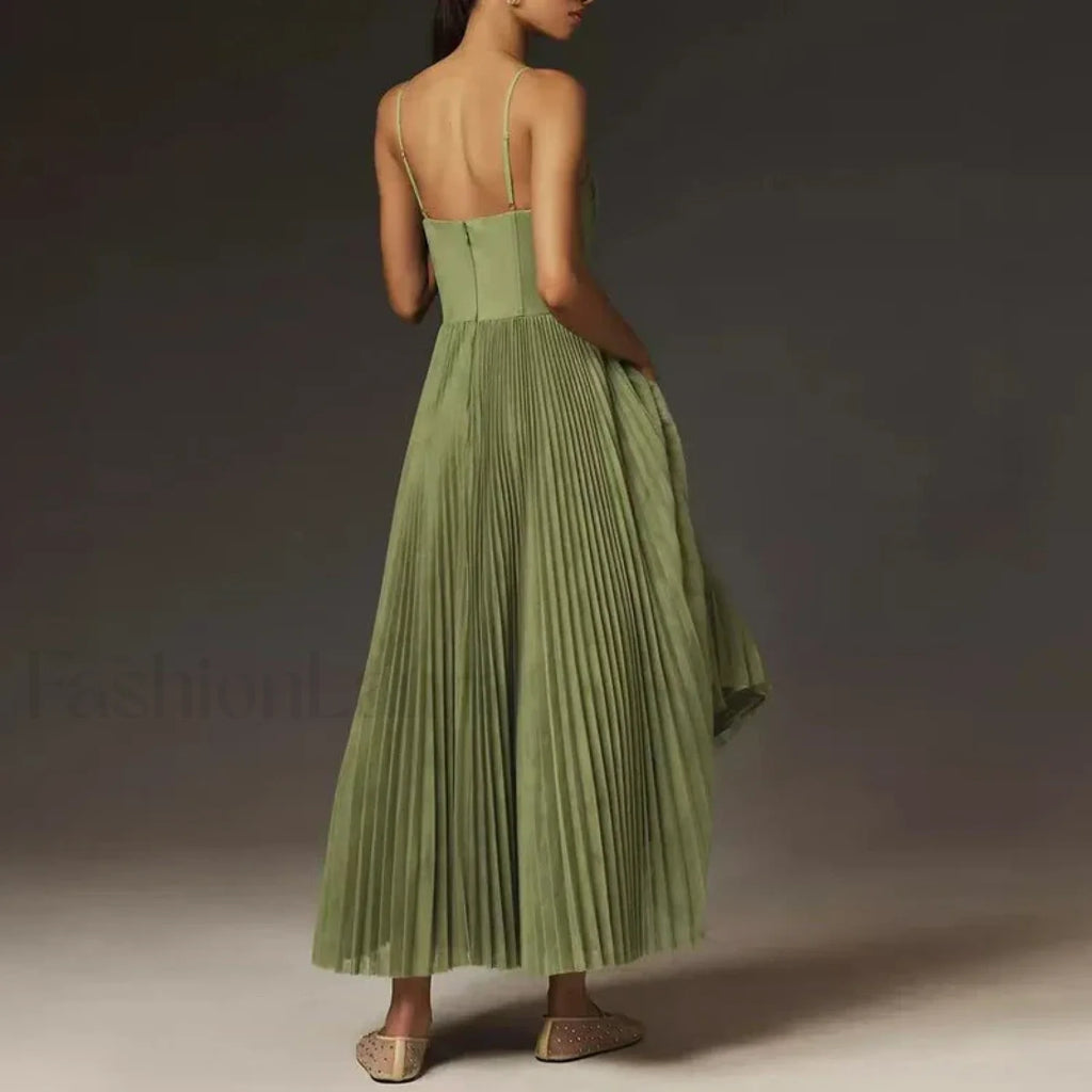 Backless Lace Up Spaghetti Midi Dress