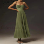 Backless Lace Up Spaghetti Midi Dress Green / S