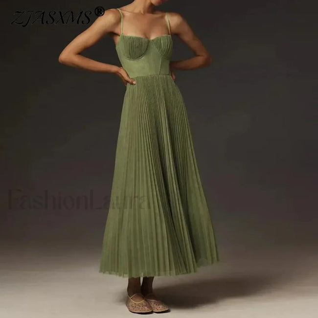 Backless Lace Up Spaghetti Midi Dress Green / S Main image