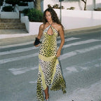 Backless Neck Print Sexy Slim Fit Maxi Dress