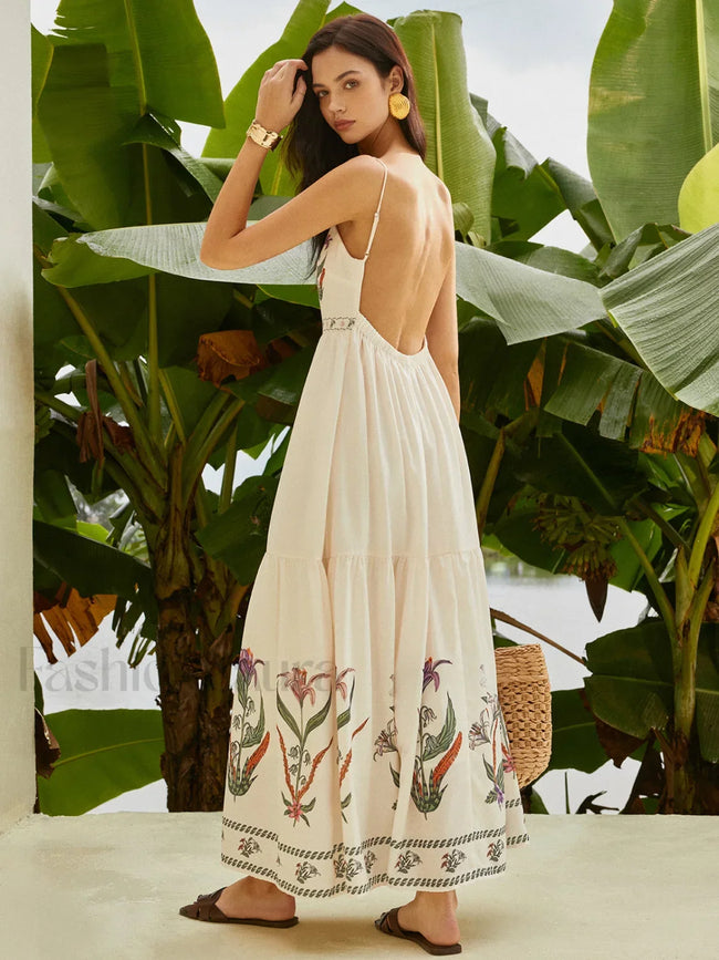 Backless Pleated Floral Dress Multicolor / XS Dresses Main image