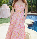 Backless Ribbed Spaghetti Floral Dress