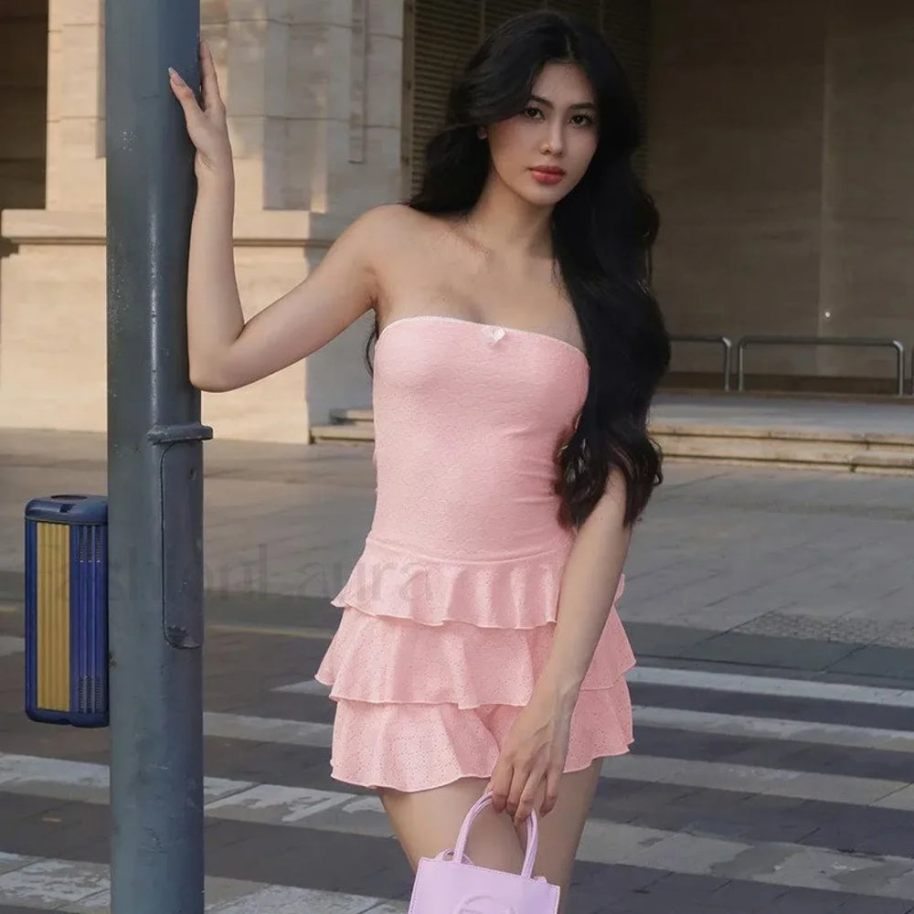 Backless Sexy Summer Streetwear Strapless Bodycon Folds Elegant Party A Line Dress