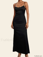 Backless Spaghetti Slim Maxi Dress black / S