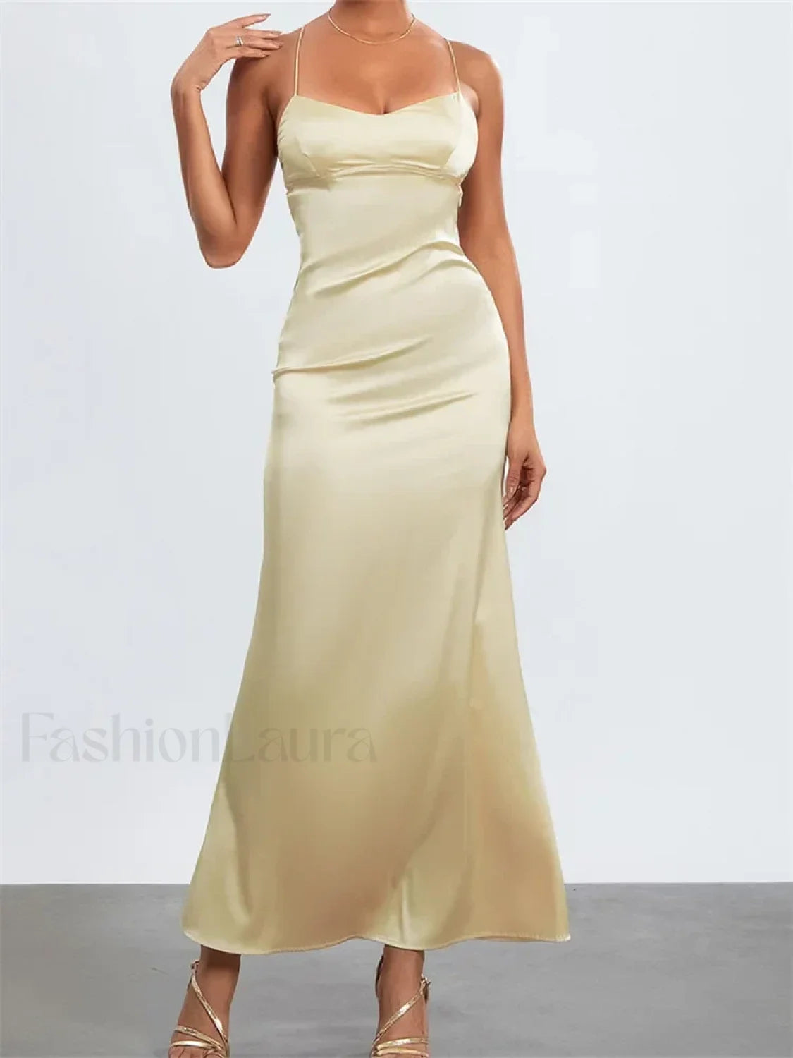 Backless Spaghetti Slim Maxi Dress gold / S Main image