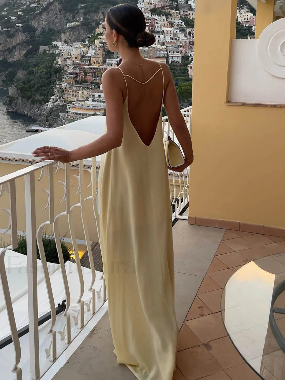 Backless Vacation Satin Long Dress Dresses