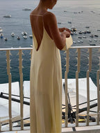Backless Vacation Satin Long Dress Apricot / XS Dresses