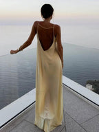 Backless Vacation Satin Long Dress Dresses